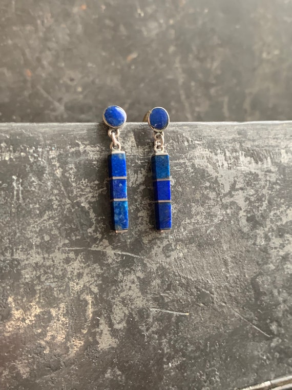 Sweet and Petite Vintage Sterling and Lapis Drop E