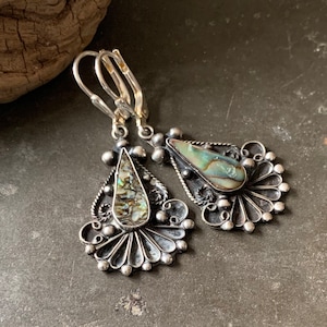 Vintage Sterling Silver and Abalone Shell Earrings from Mexico