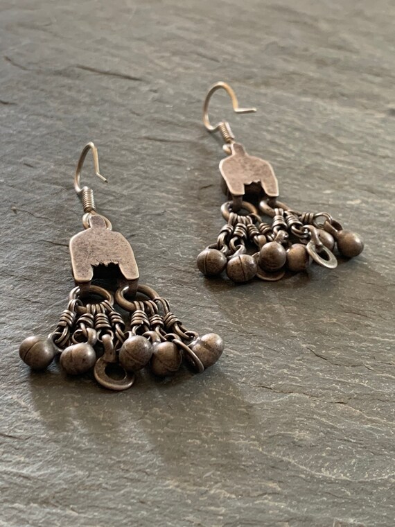 Vintage Tribal Silver and Glass Dangly Earrings f… - image 5