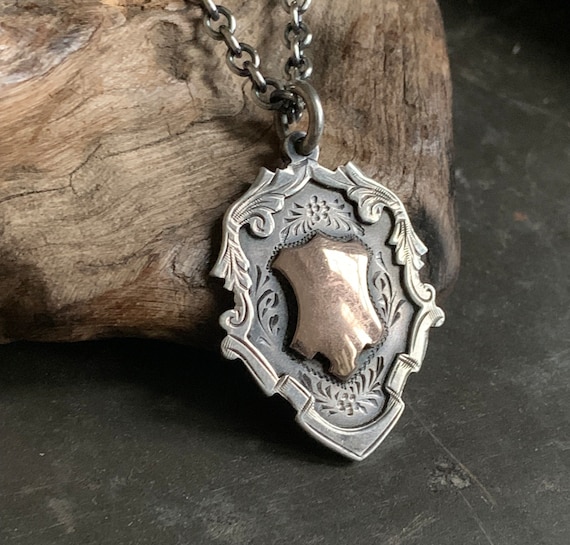 Vintage Sterling Watch Fob from 1930 on Oxidized Chain