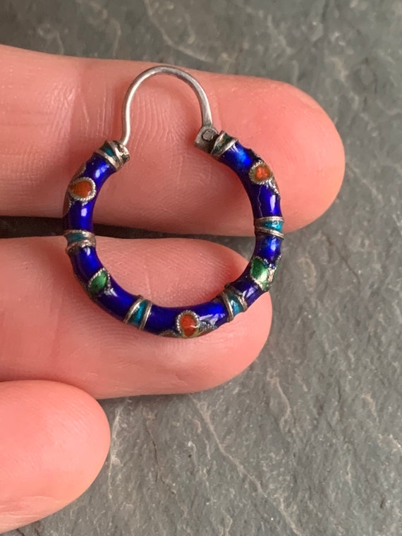 Exquisite Small Sterling and Enamel Hoops - image 6
