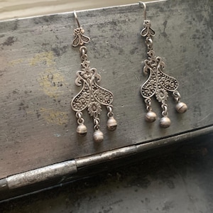 Vintage Sterling Silver Bohemian Dangly Earrings from Egypt