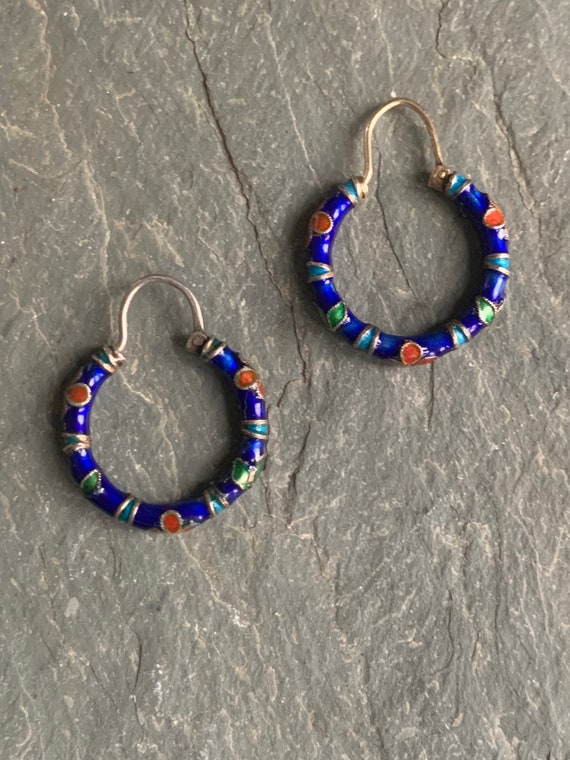 Exquisite Small Sterling and Enamel Hoops - image 2