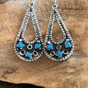Vintage Sterling Silver and Turquoise Teardrop Earrings from Mexico
