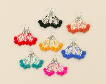 Stitched Pom Pom Earrings