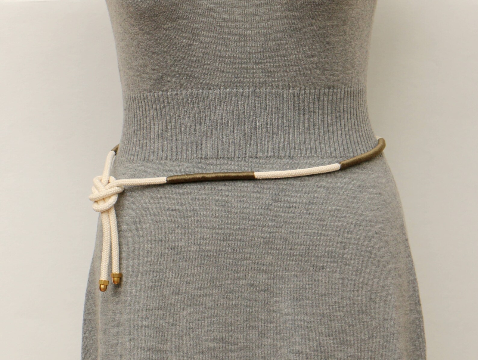 Rope Belt Olive off White, Casual Cotton Cord Belts for Women, Hip