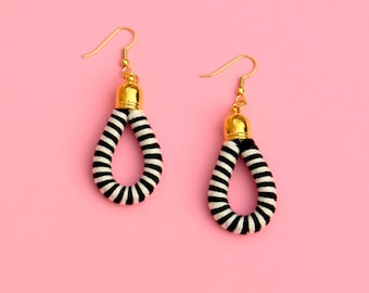 Black White Boho Drop Earrings, Unique Gifts For Women