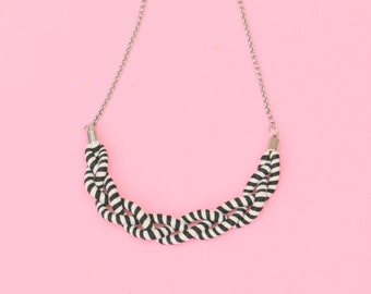 Black and White Braided Necklace, Unique Gifts For Her