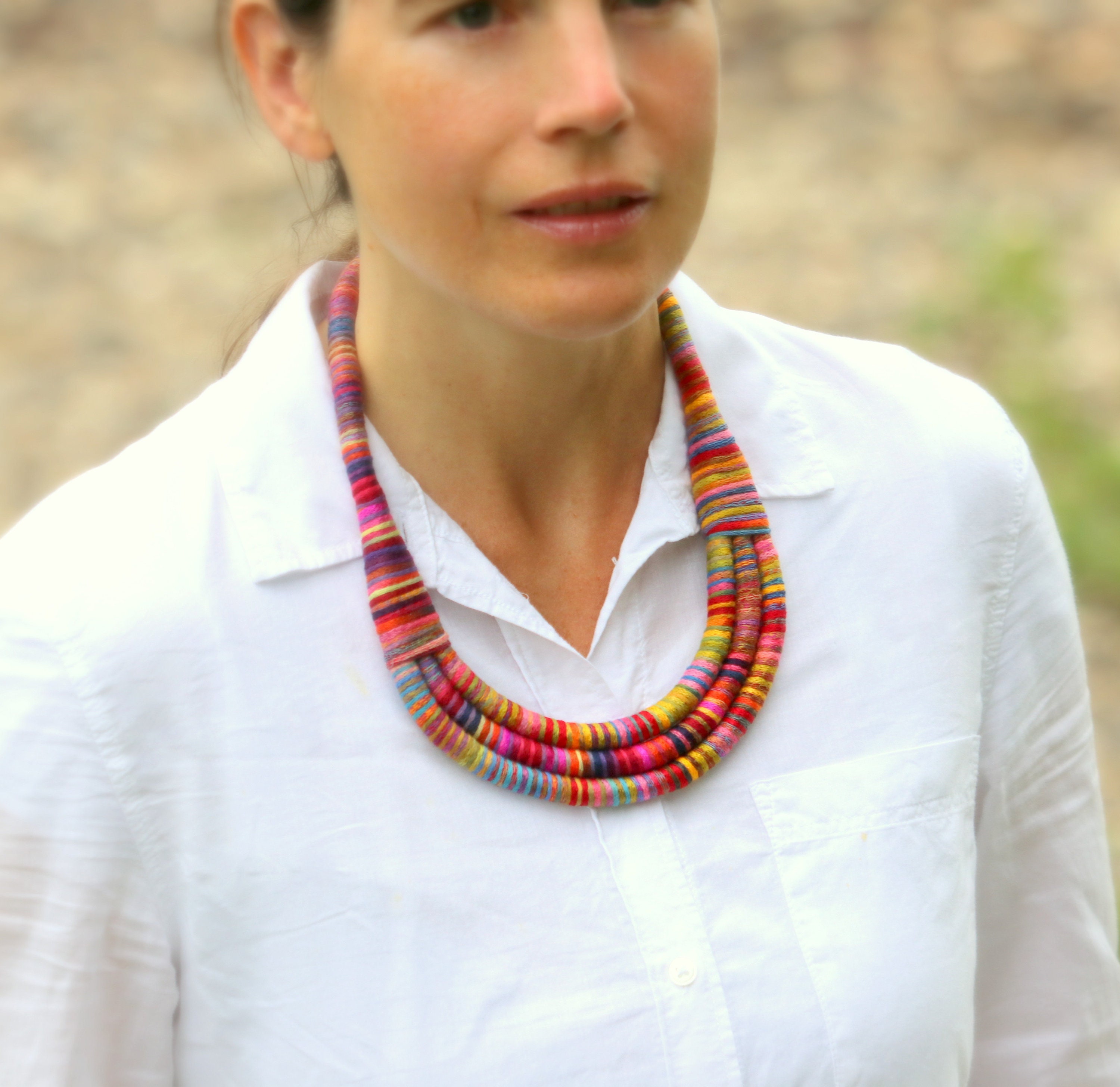 Colorful Textile Bib Statement Necklace For Women Unique | Etsy