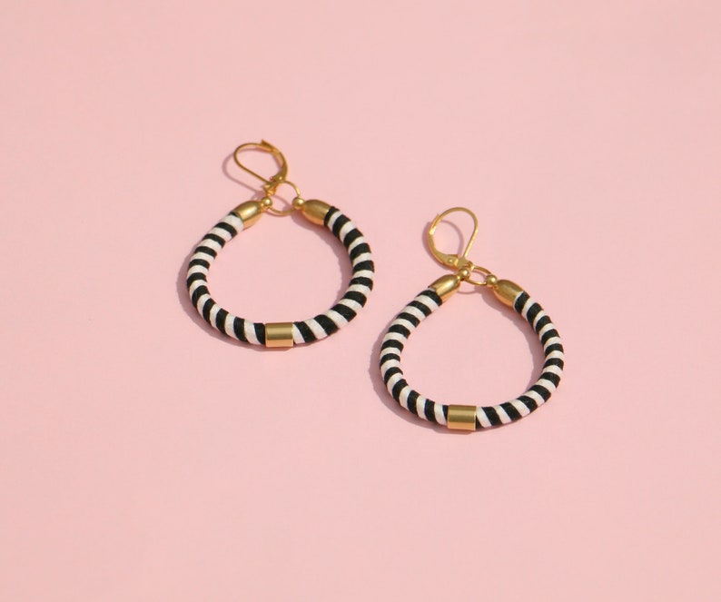 Black White Boho Earrings image 3