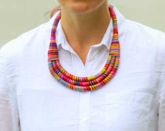 Colorful Textile Bib Statement Necklace For Women, Unique Gifts For Her