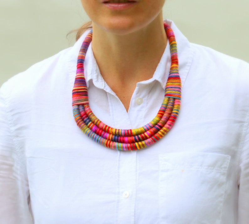 Colorful Textile Bib Statement Necklace For Women, Unique Gifts