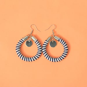 Circle Earrings Navy Blue White, Unique Gifts For Women