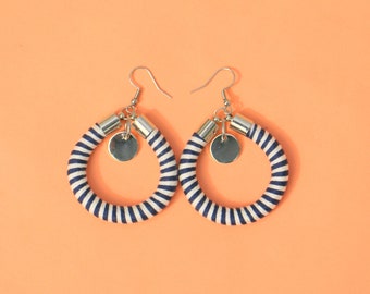 Circle Earrings Navy Blue White, Unique Gifts For Women