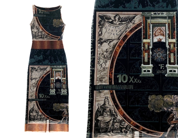 Y2k mesh dress, BATISTE, renaissance print, horosc