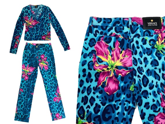 Versace Jeans set, Versace leopard print, y2k vers
