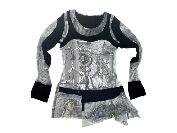 Y2k mesh top, Money print, dollar bill print, art