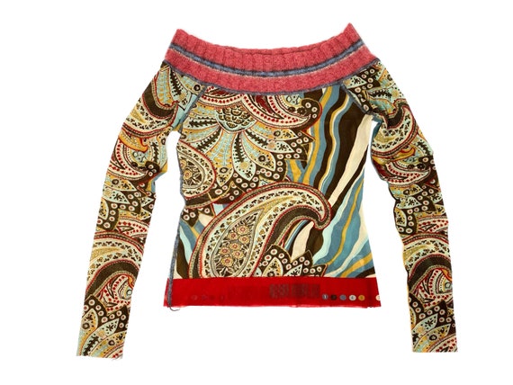 90s mesh top, paisley print mesh top, psychedelic
