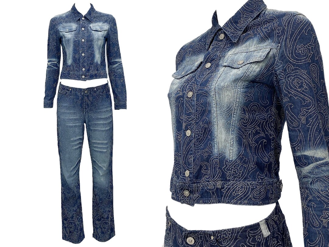 2000s Versace Set, Y2k Versace Jeans, Versace Denim Set, Low Waisted ...