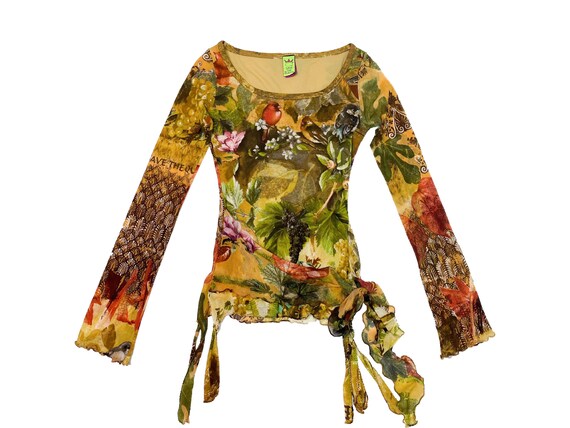 90s mesh top, nature theme top, vintage mesh top,