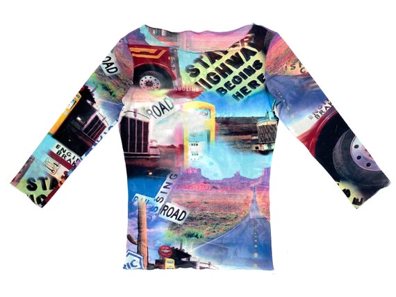 90s mesh top, abstract mesh top, Desert print, tru