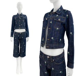 Dolce Gabbana vintage, D&G jeans, Dolce and Gabbana denim set, Dolce Gabbana daisy, y2k Dolce and Gabbana, embroidery vintage denim