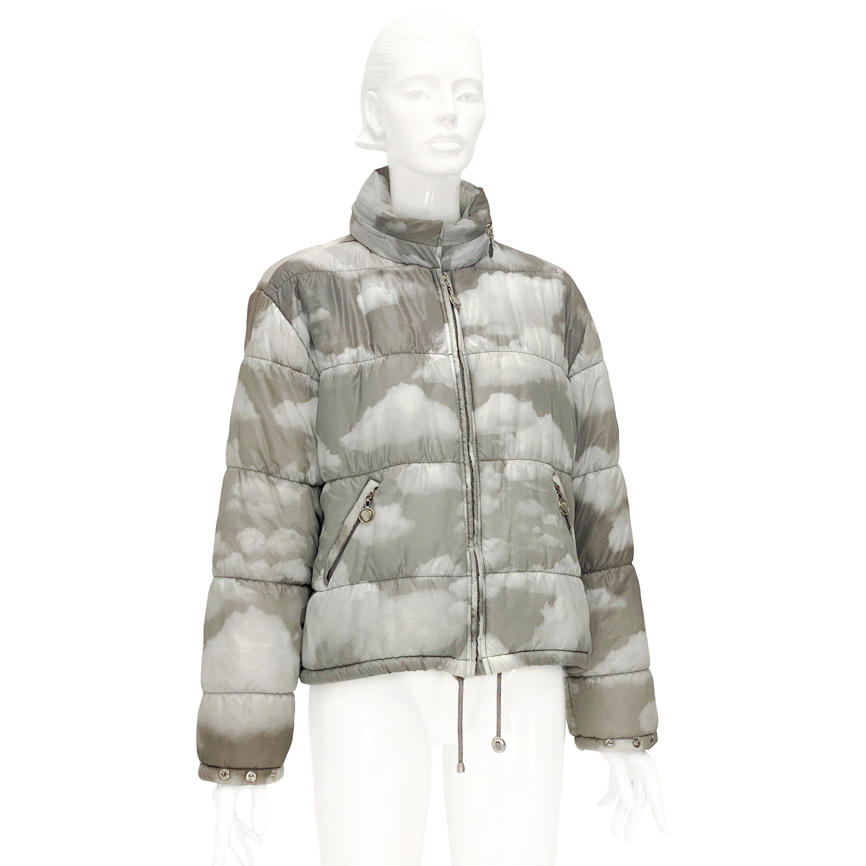 1990s Moschino, Iconic Moschino Clouds Puffer, Moschino Gray 1990s Moschino, Iconic Moschino Clouds Puffer, Moschino Gray