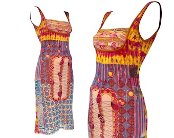 2000s Save the Queen dress, Y2K mesh dress, abstract print dress, trippy print, tiedye dress, 90s clothing, y2k clothing