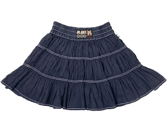 1990s Jean Paul Gaultier, JPG, 90s linen skirt, ruffled skirt, gaultier boxing skirt, vintage gaultier, navy flared skirt, 90s clothing