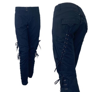 Marithe Francois Girbaud jeans, y2k laced up pants, lace up trousers, early 2000s Girbaud, y2k clothing
