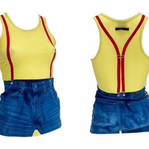 1990s Jean Paul Gaultier, Gaultier suspenders, Gaultier trompe l&#39;oeil, 90s clothing, vintage Gaultier, Gaultier Jeans, 90s tank top