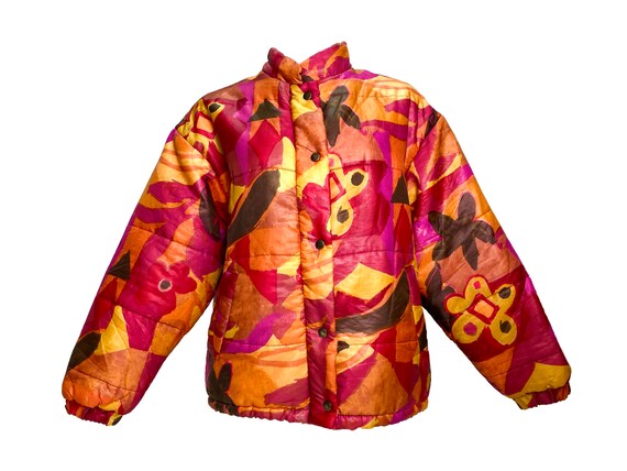 90s puffer jacket, vintage puffer jacket, abstract