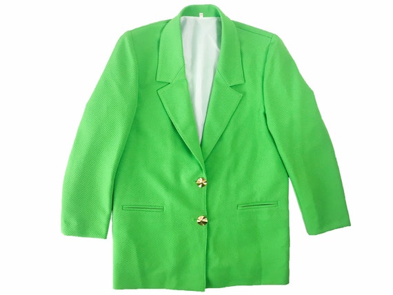 Neon blazer, neon green, vintage blazer, gold butt
