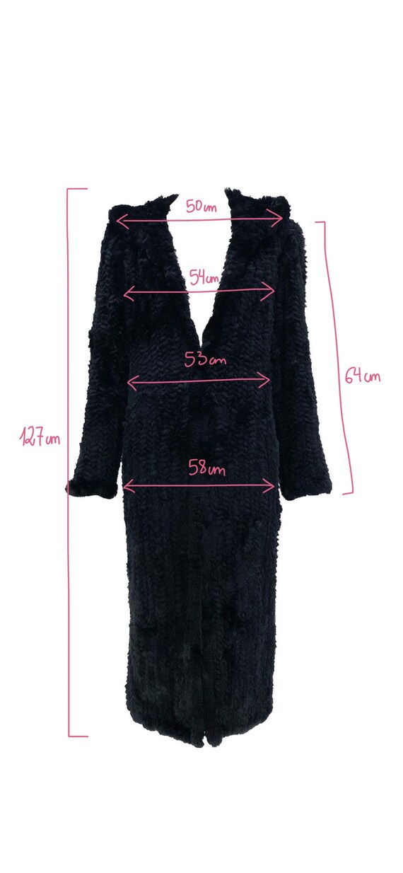 2000s Hooded Real Fur Coat, Knitted Fur Coat, Black Maxi Fur