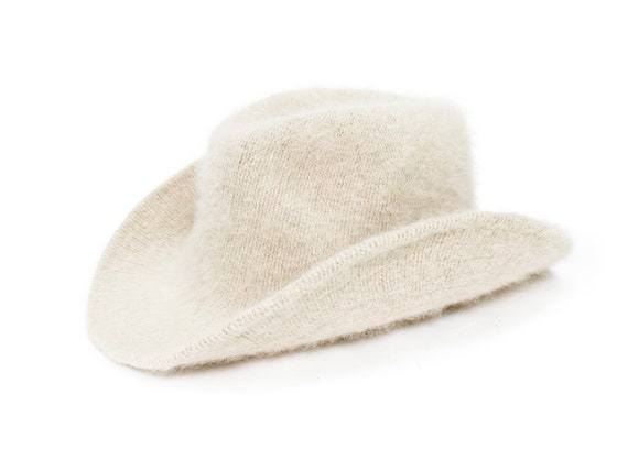 90s cowboy hat, Angora cowboy hat, beige cowboy ha