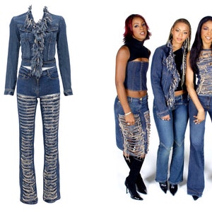 2000s Plein Sud set, y2k Plein sud jeans, frayed denim, Plein Sud denim set, low waisted jeans, Plein Sud denim