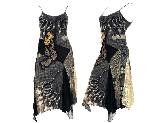 Vintage Y2K asymmetric black mesh slip dress main image 1
