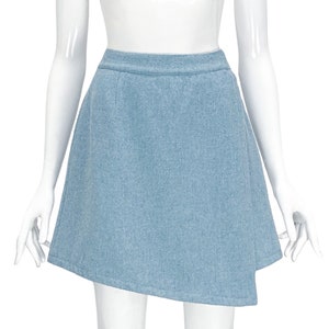 1990s Versace, baby blue wrap skirt, vintage Versace, Versace baby blue skirt, Versace Jeans Couture, wool skirt, blue tweed, 90s clothing