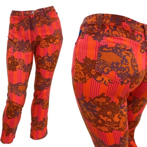 1990s Christian Lacroix, plus size designer, abstract print jeans, 90s Christian Lacroix, high waisted jeans, 1990s designer clothing