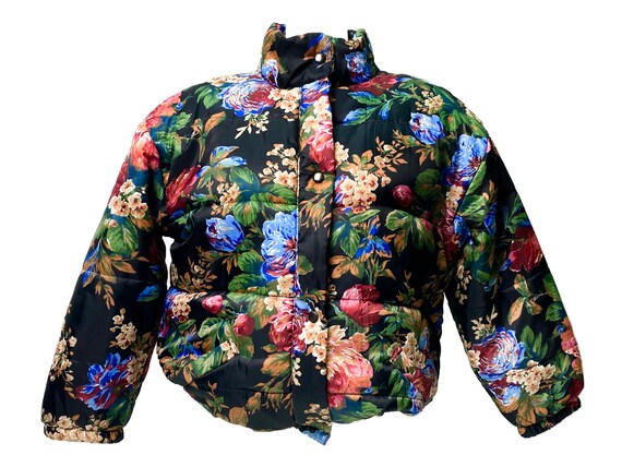 Floral puffer jacket, vintage puffer jacket, flora