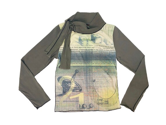 90s Cop Copine, vintage top, abstract print top, l