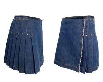 1990s Jean Paul Gaultier, 90s JPG, pleated denim skirt, Jean Paul Gaultier denim kilt, Gaultier kilt, vintage kilt, 90s clothing