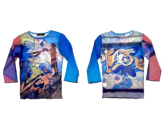 90s mesh top, graffiti mesh top, vintage mesh top,