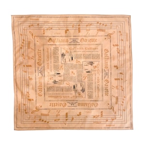 2000s Galliano gazette bandana, vintage newspaper print designer square scarf, rare John Galliano style accessory, y2k Galliano archive