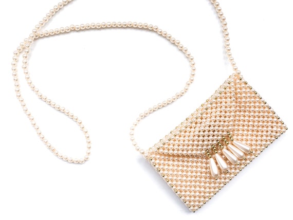 Vintage pearl bag, vintage beaded bag, 60s clutch,