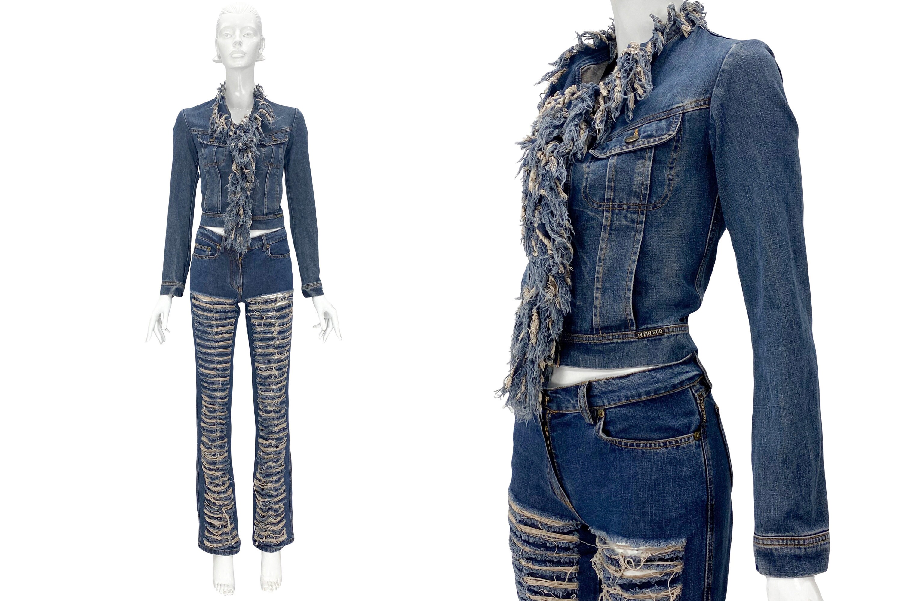 100%正規品 Set, Sud Plein 2000s Y2k Denim Frayed Jeans, Sud Plein ジャケット・アウター
