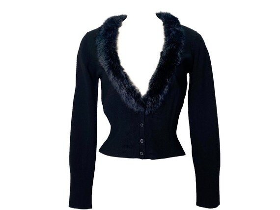 Fur collar cardigan, 90s cardigan, cropped cardiga