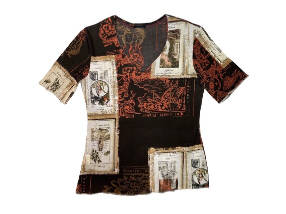 90s mesh top, vintage mesh top, tarot print, gault
