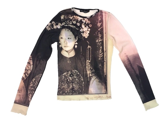 90s mesh top, chinese theme top, vintage mesh top,