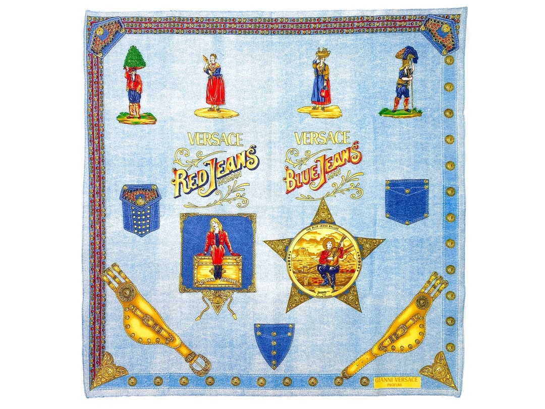 1990s Gianni Versace, Vintage Versace Scarf, 90s Bandana, Versace Denim